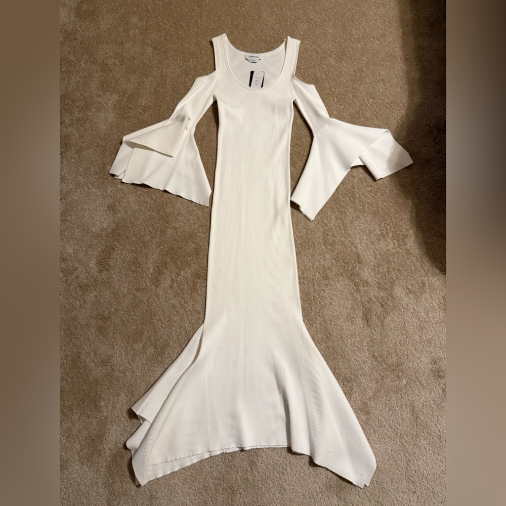 bebe White Flared Sleeve Dress
